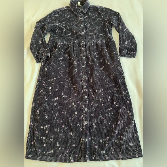 Talbots Black corduroy maxi/midi length dress long sleeve button up women 14P - Picture 3 of 10